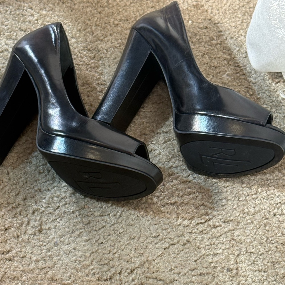 Ralph Lauren Black Patent Platform Block Heels - Picture 10 of 11
